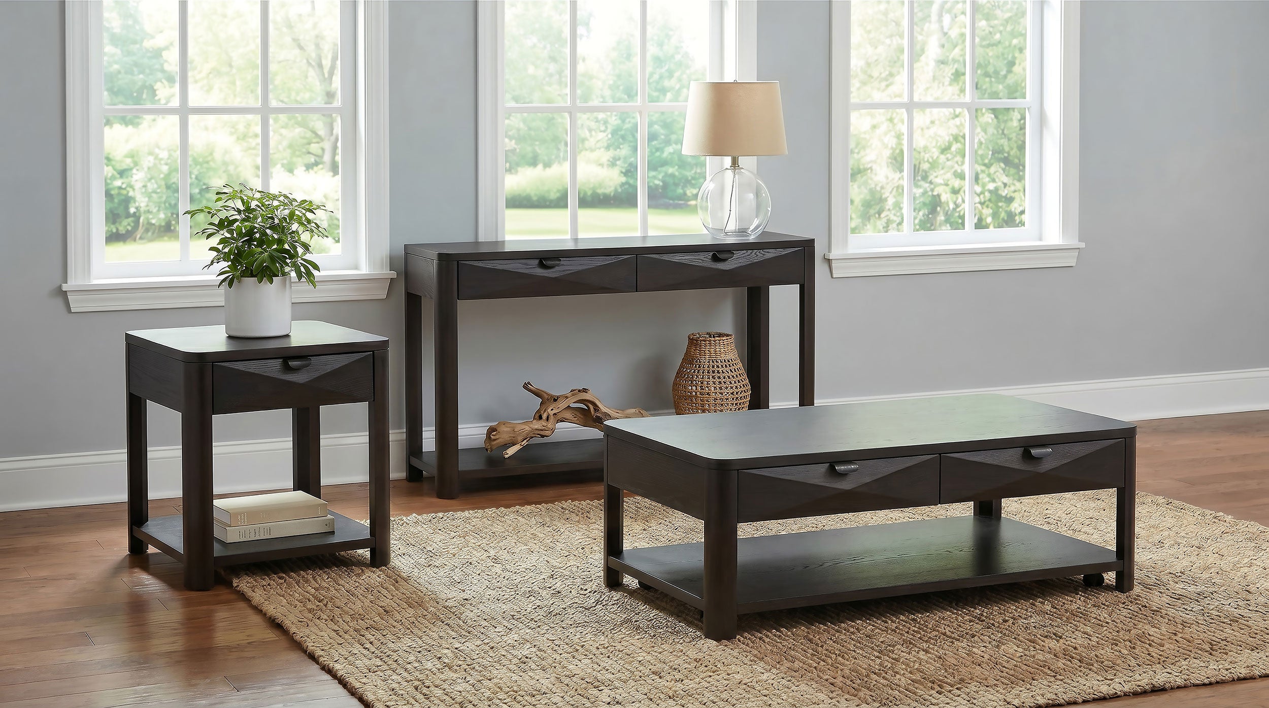 Marcelo Contemporary Faceted Drawer Light Elm Sofa Console Table