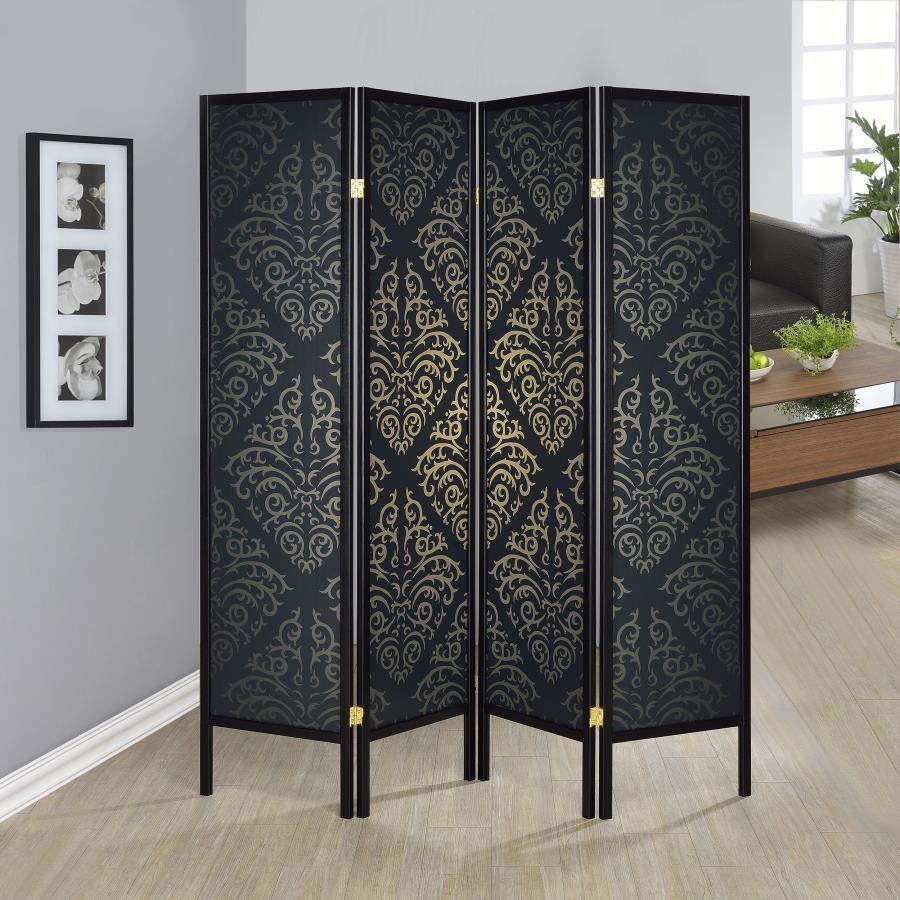 Haidera 4-Panel Folding Room Divider with Black