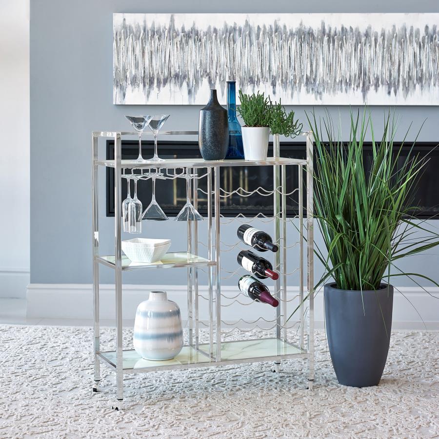 Derion 3-Tier Rectangular Glass Shelf Metal Bar Cart