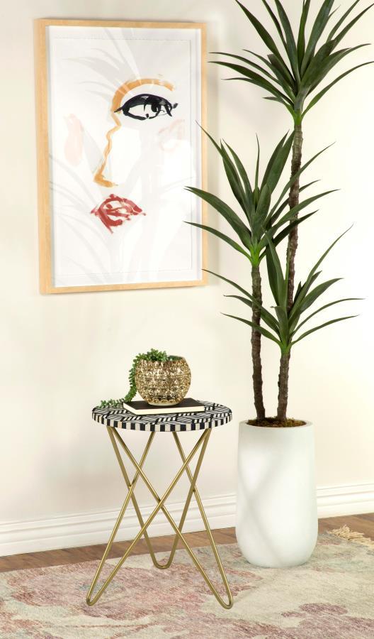 Xenia - Round White Bone Inlay Accent Side Table