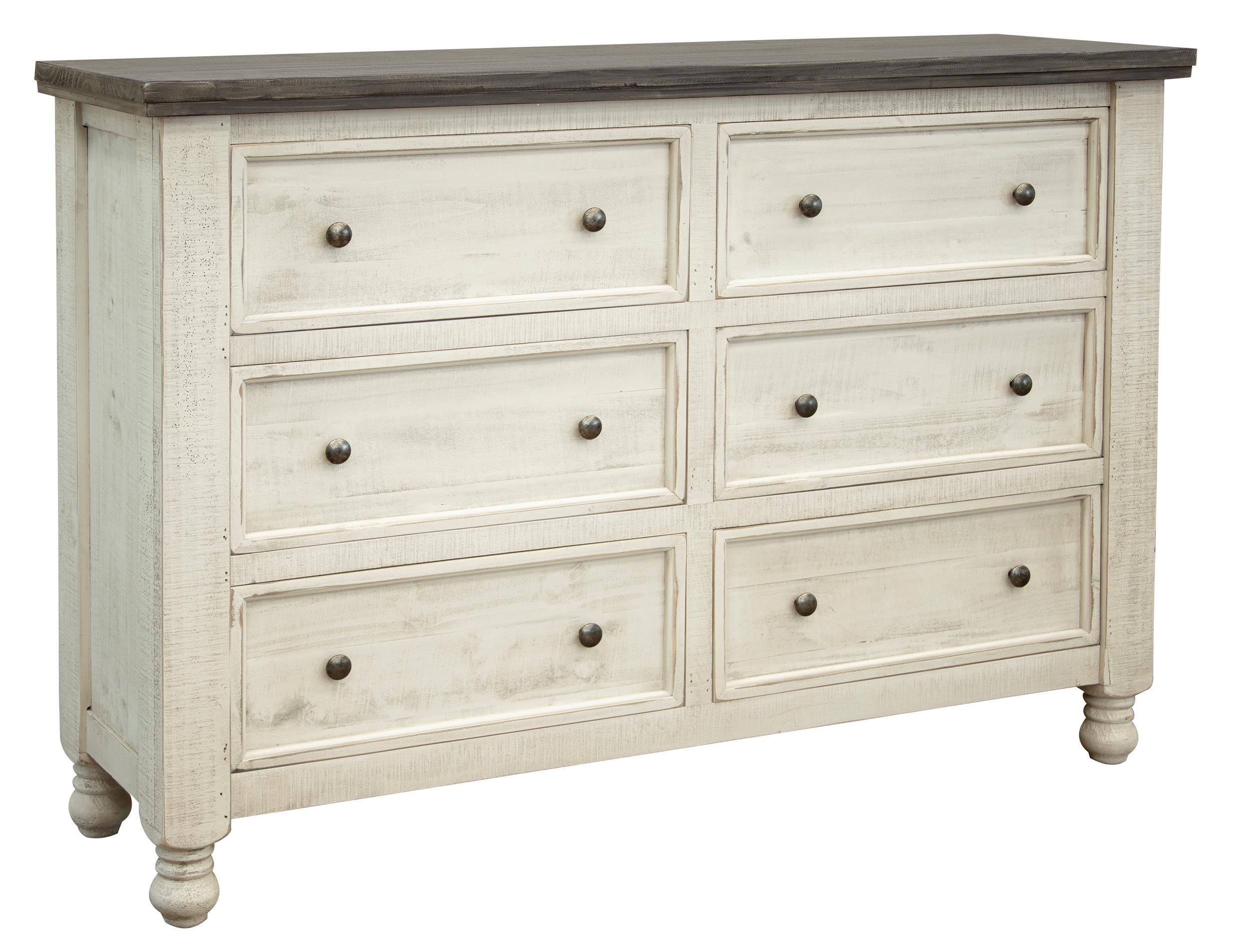 Stone Dresser with 6 Drawers in Antiqued Ivory