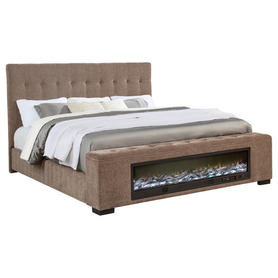 Senna Upholstered Audio Flame Visualizer Bed in Brown