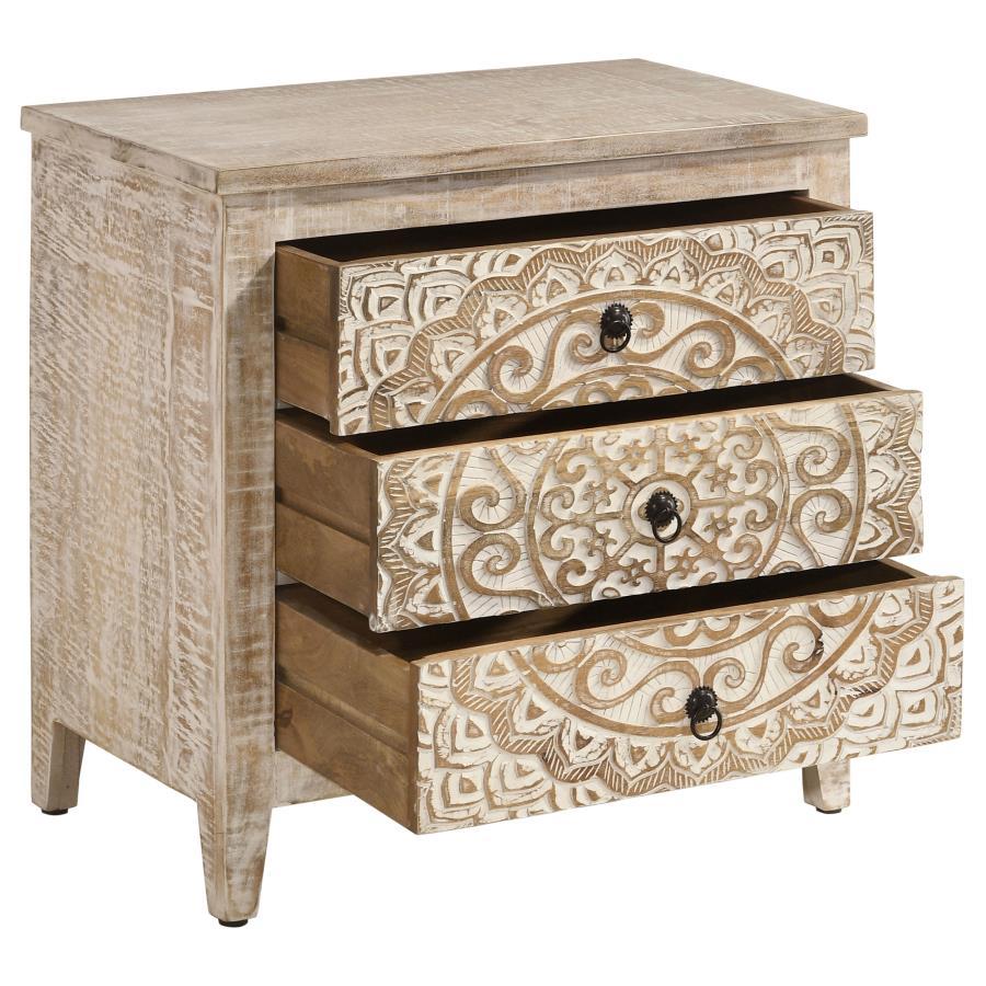 Mariska - 3-Drawer Wood Mandala Cabinet