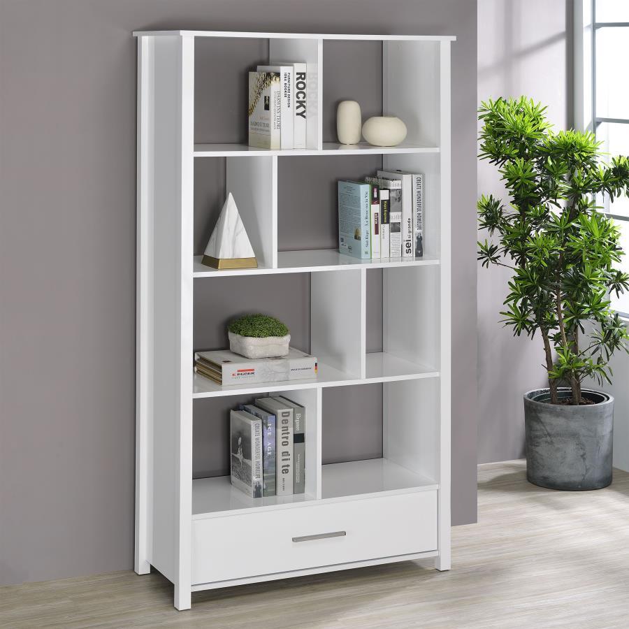 Dylan - 4-Shelf Storage Bookshelf in White High Gloss