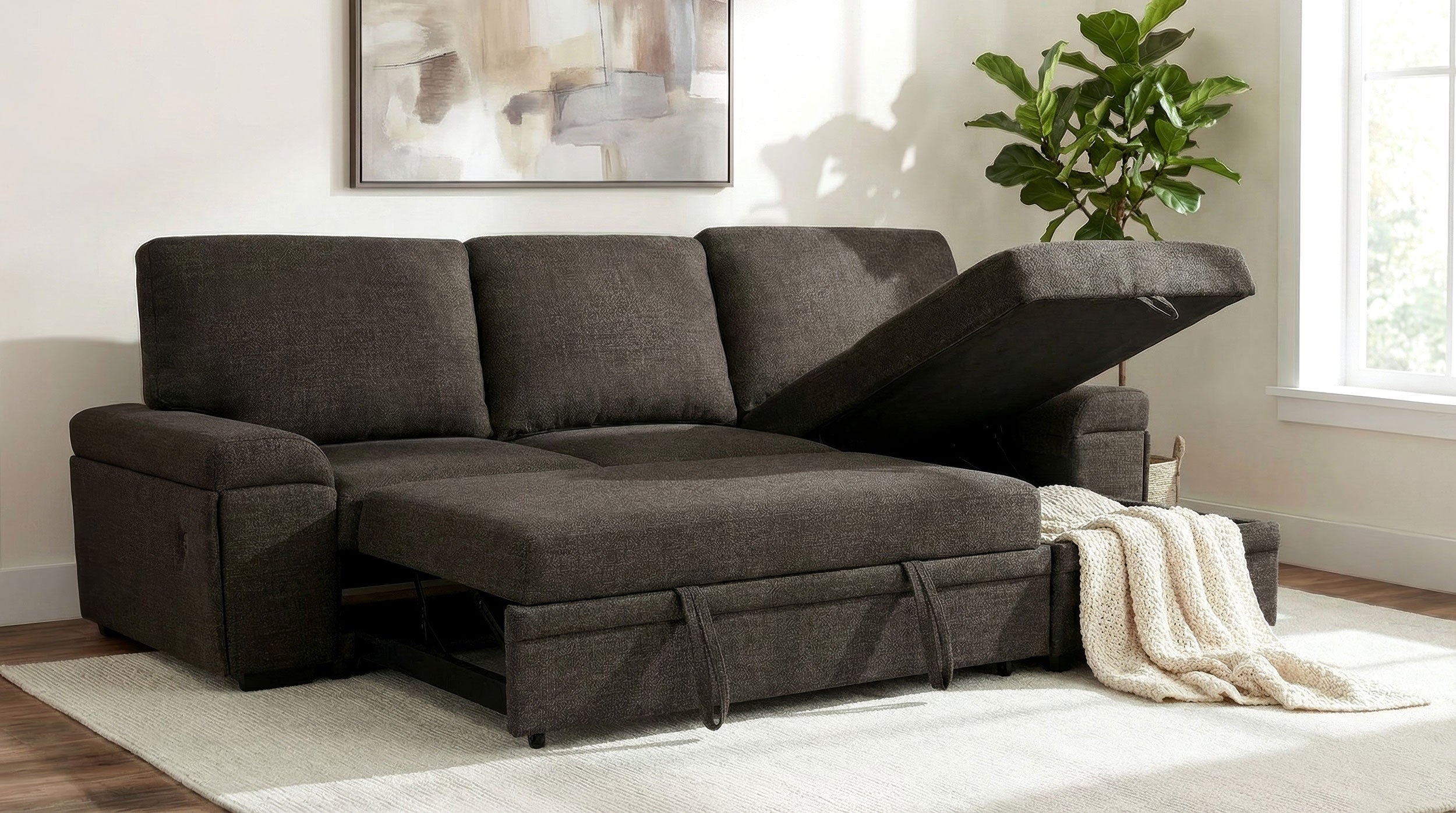 Demko Sleeper Sectional Sofa with Speaker & Storage Chaise