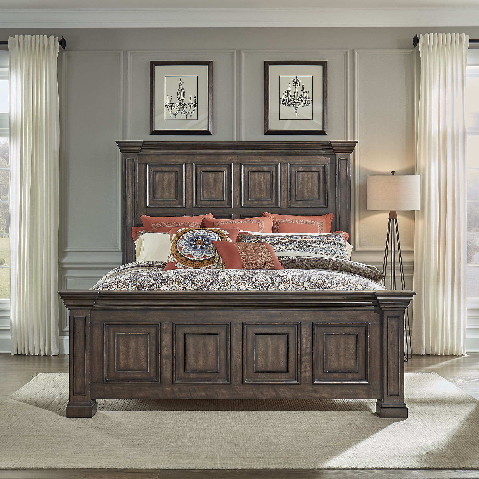 Big Valley Panel Bed, Rubberwood Solids