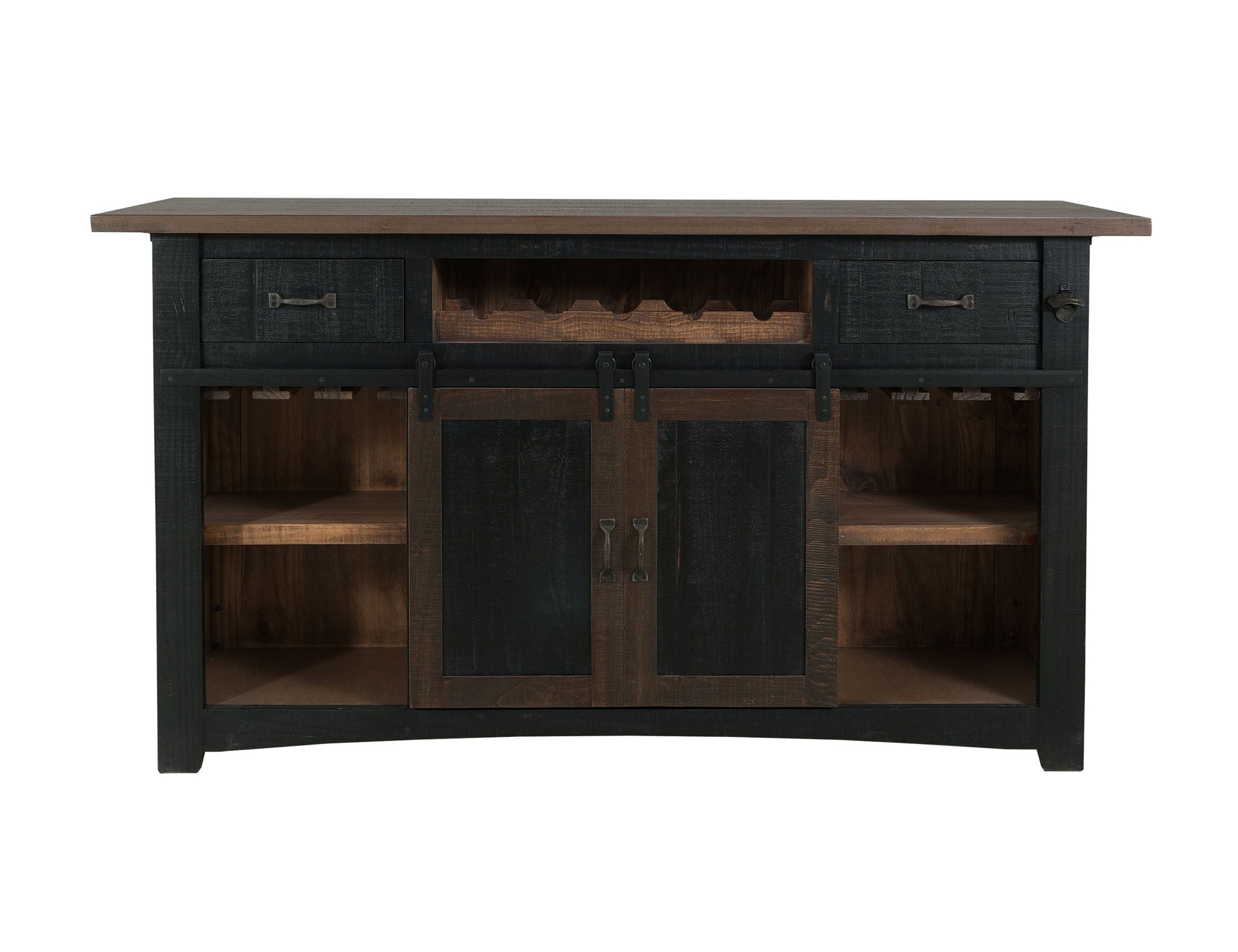 Pueblo 2-Drawer, 2-Shelf, 2-Door Solid Pine