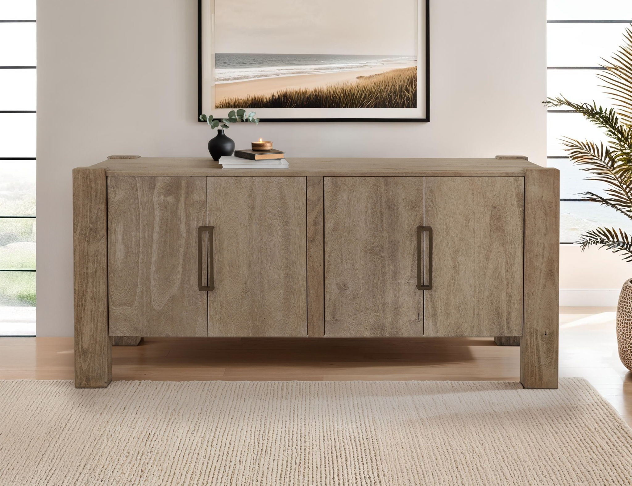 Luma Console in Sand Brown Melina Wood with 4 Doors