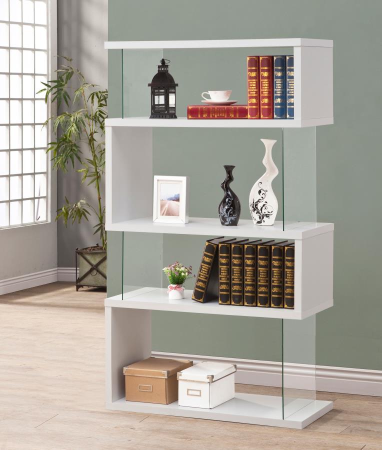 Emelle 4-Shelf Glass Panel Bookshelf