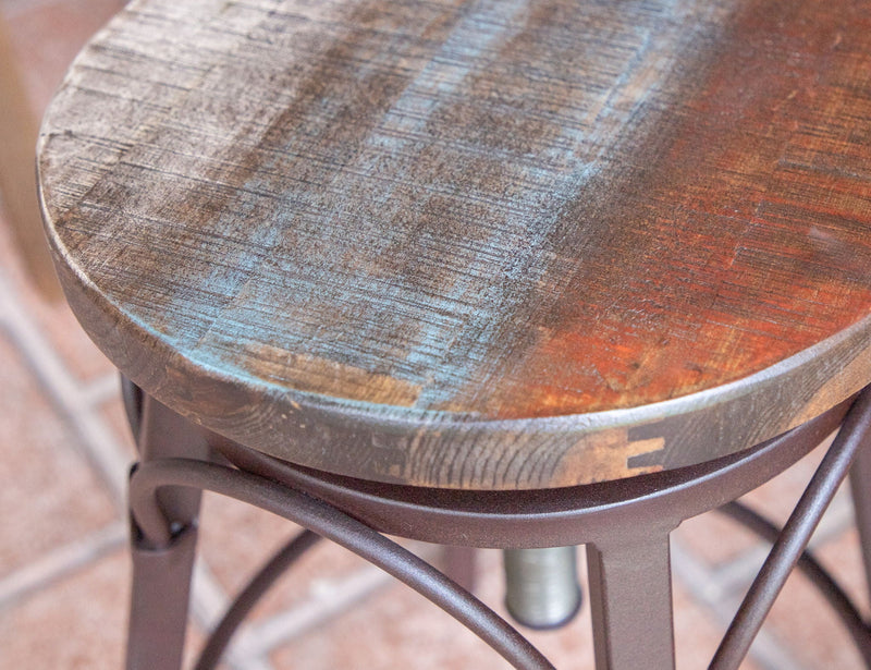 Antique - Stool With Iron Base - Multicolor