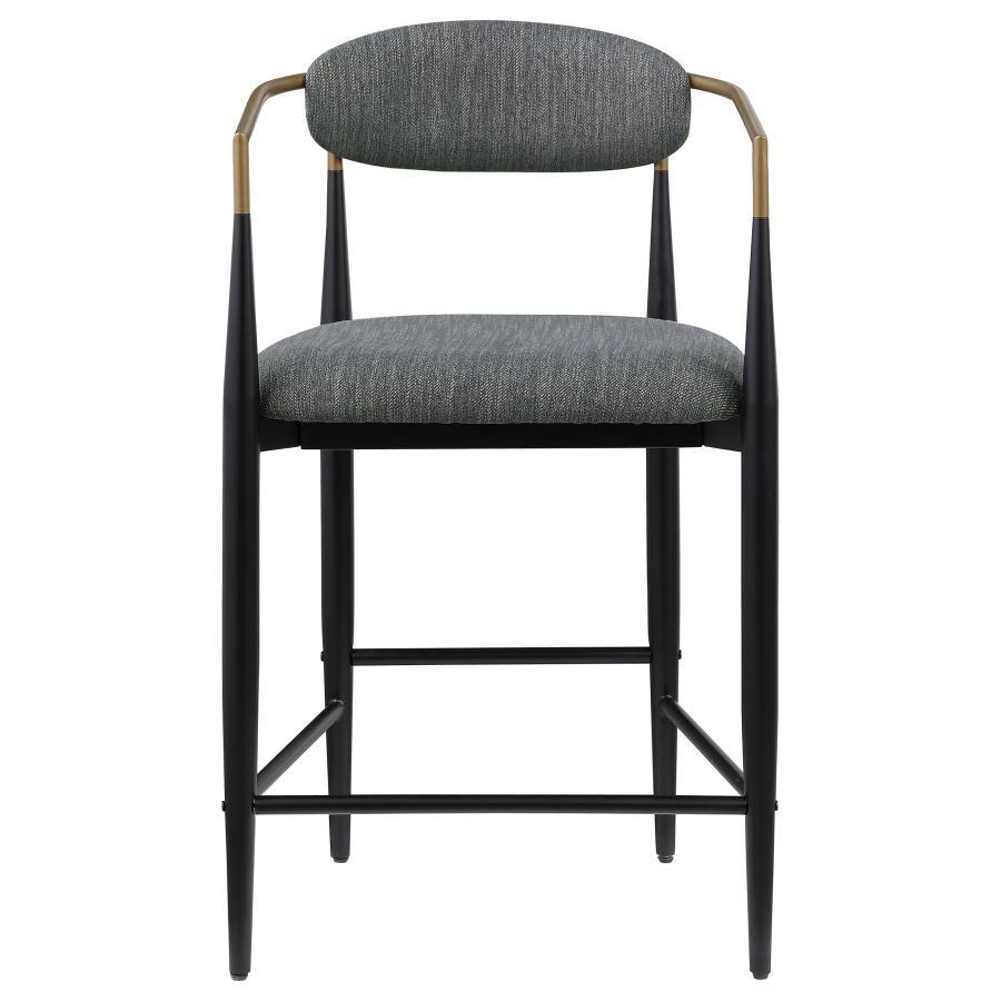 Set of 2 Green Upholstered Metal Counter Height Bar Stools