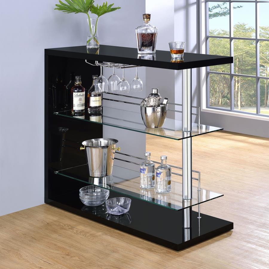 Prescott Rectangular 2-Shelf Home Bar Unit with Glass