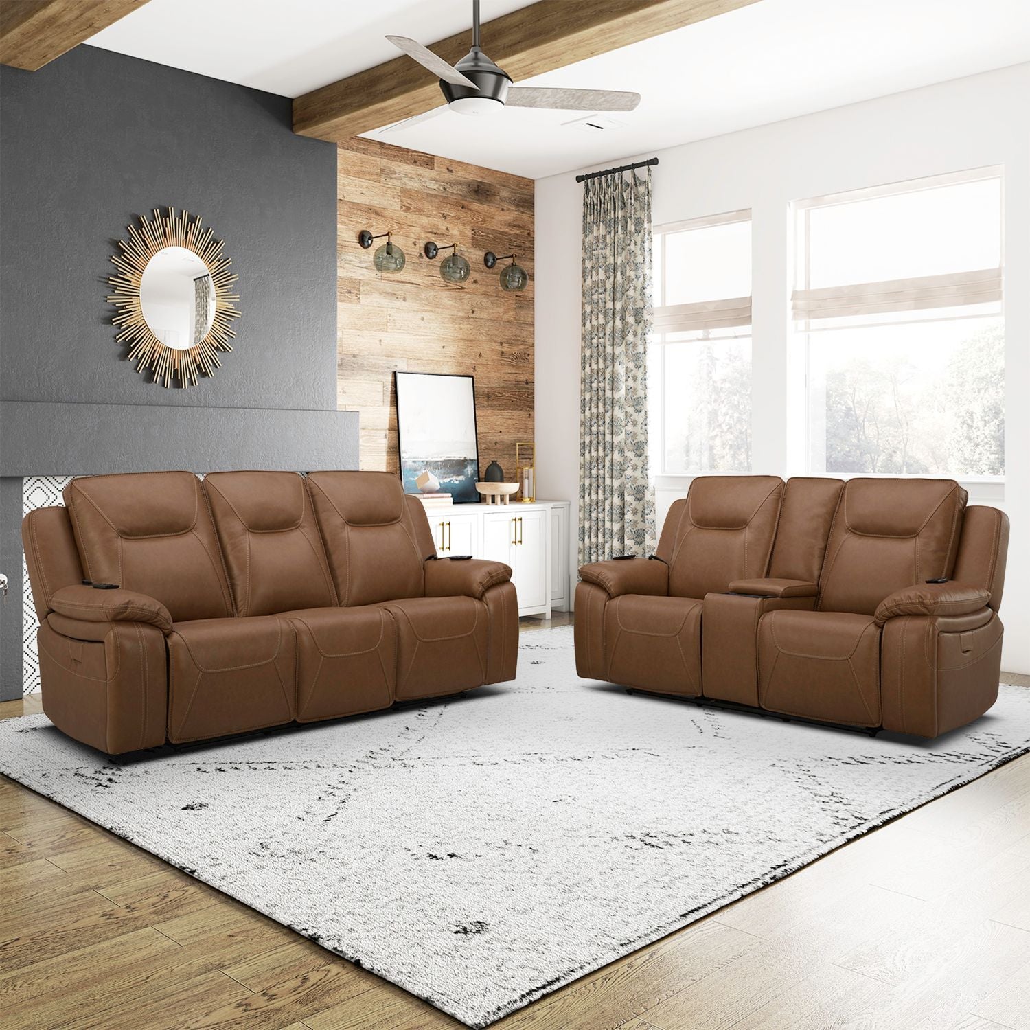 Callihan Sofa Set – Transitional Brown Sofa