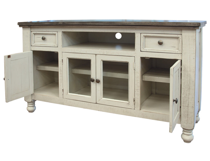 Stone TV Stand with 2 Drawers / 4 Doors – Antiqued Ivory