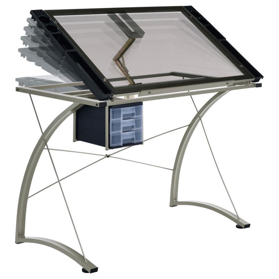 Melo Glass Top Drafting Table With Storage