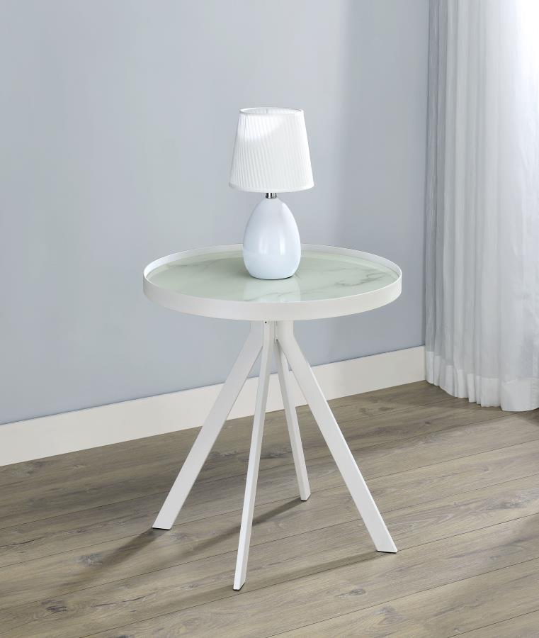 Briggs Round Marble Printed Glass Top End Side Table
