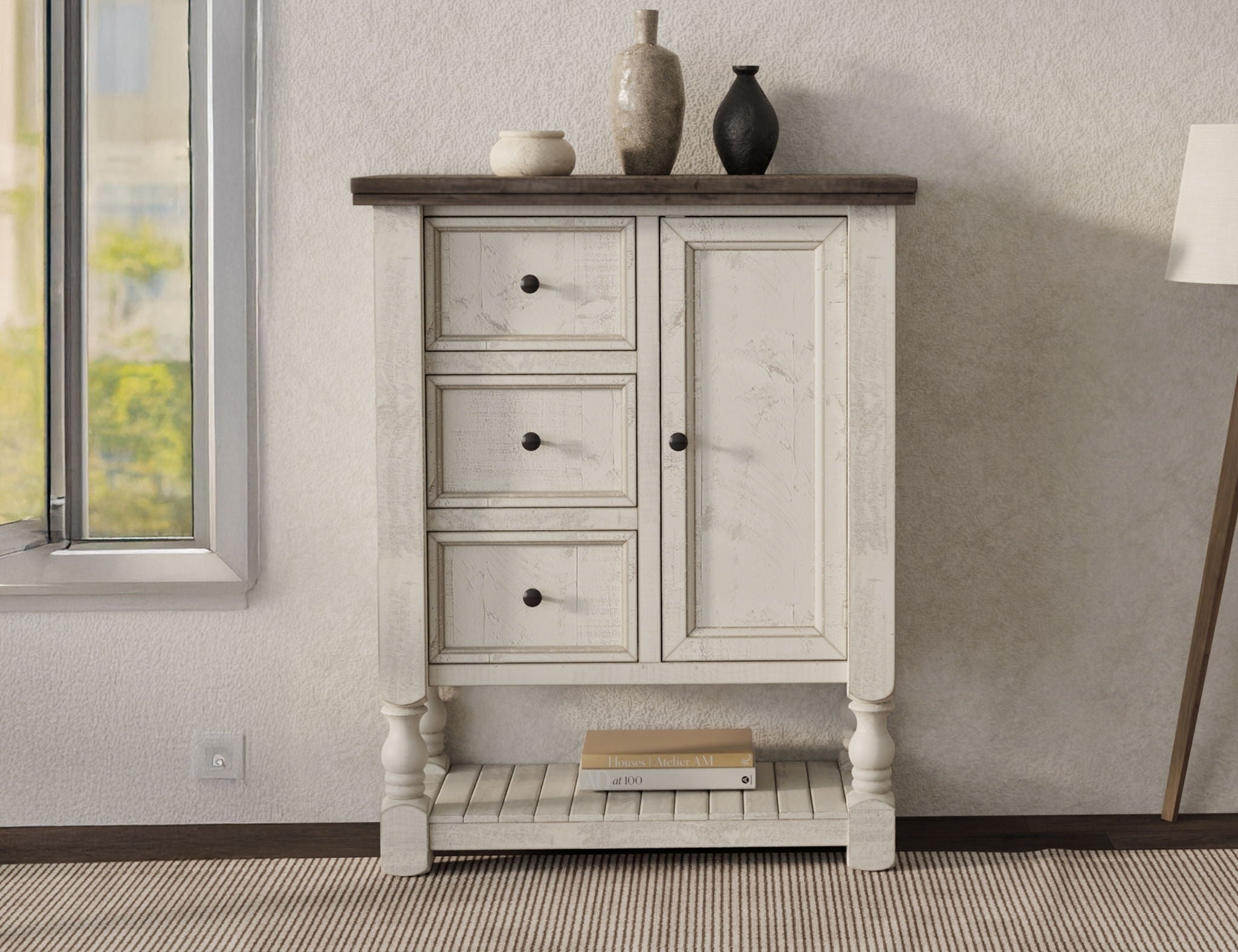 Stone - Chest with 3 Drawers / 1 Door – Antiqued Ivory