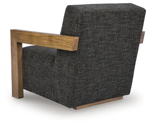 Ashley Dorney Charcoal/Brown Bouclé Accent Chair with Solid Wood Arms