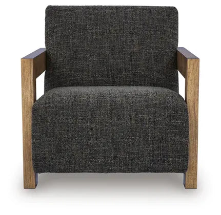 Ashley Dorney Charcoal/Brown Bouclé Accent Chair with Solid Wood Arms