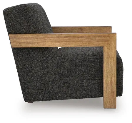 Ashley Dorney Charcoal/Brown Bouclé Accent Chair with Solid Wood Arms