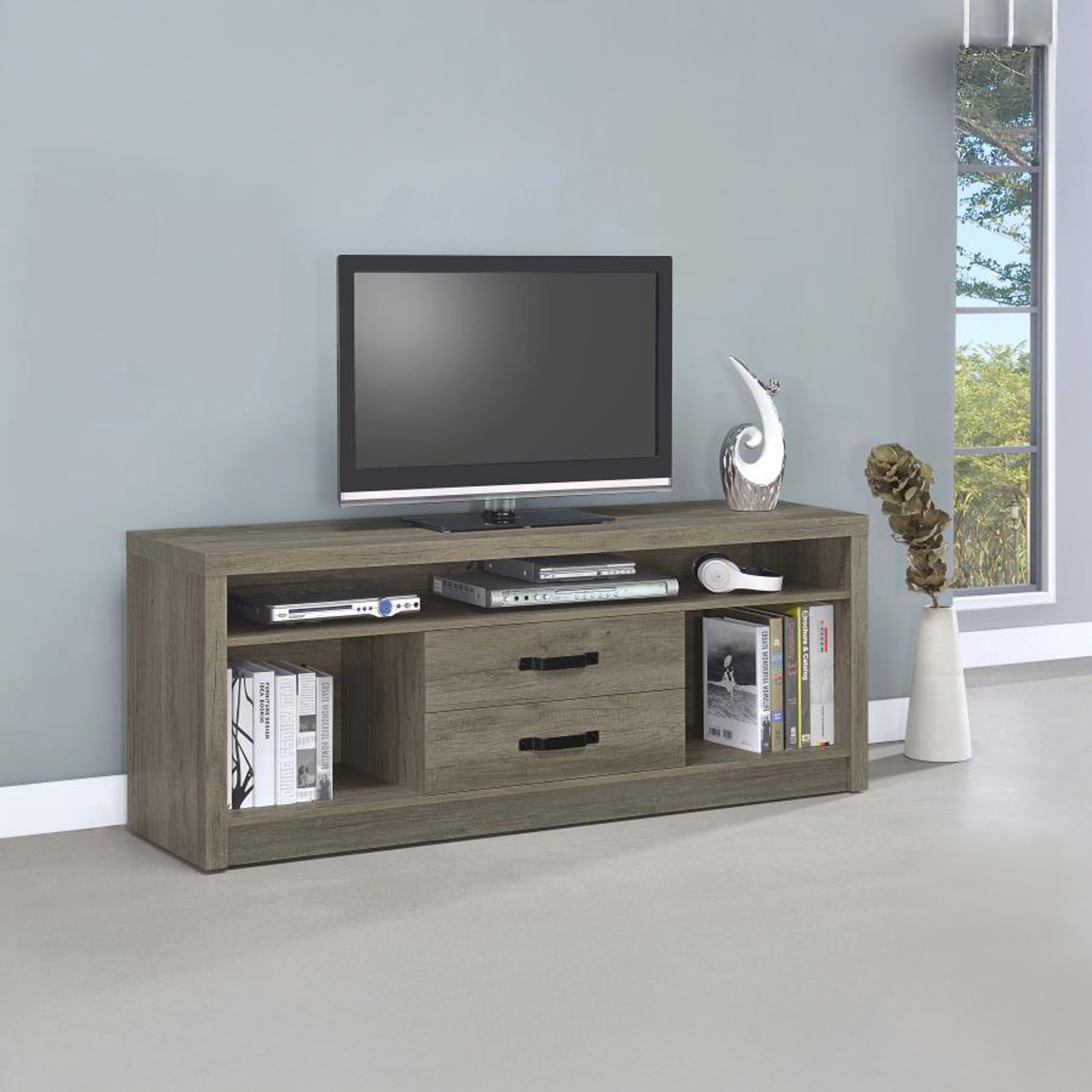 Burke 59" 2-Drawer TV Stand in Gray Driftwood