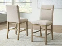 Ashley Lasinger Light Brown Upholstered Counter Height Barstools, Set of 2