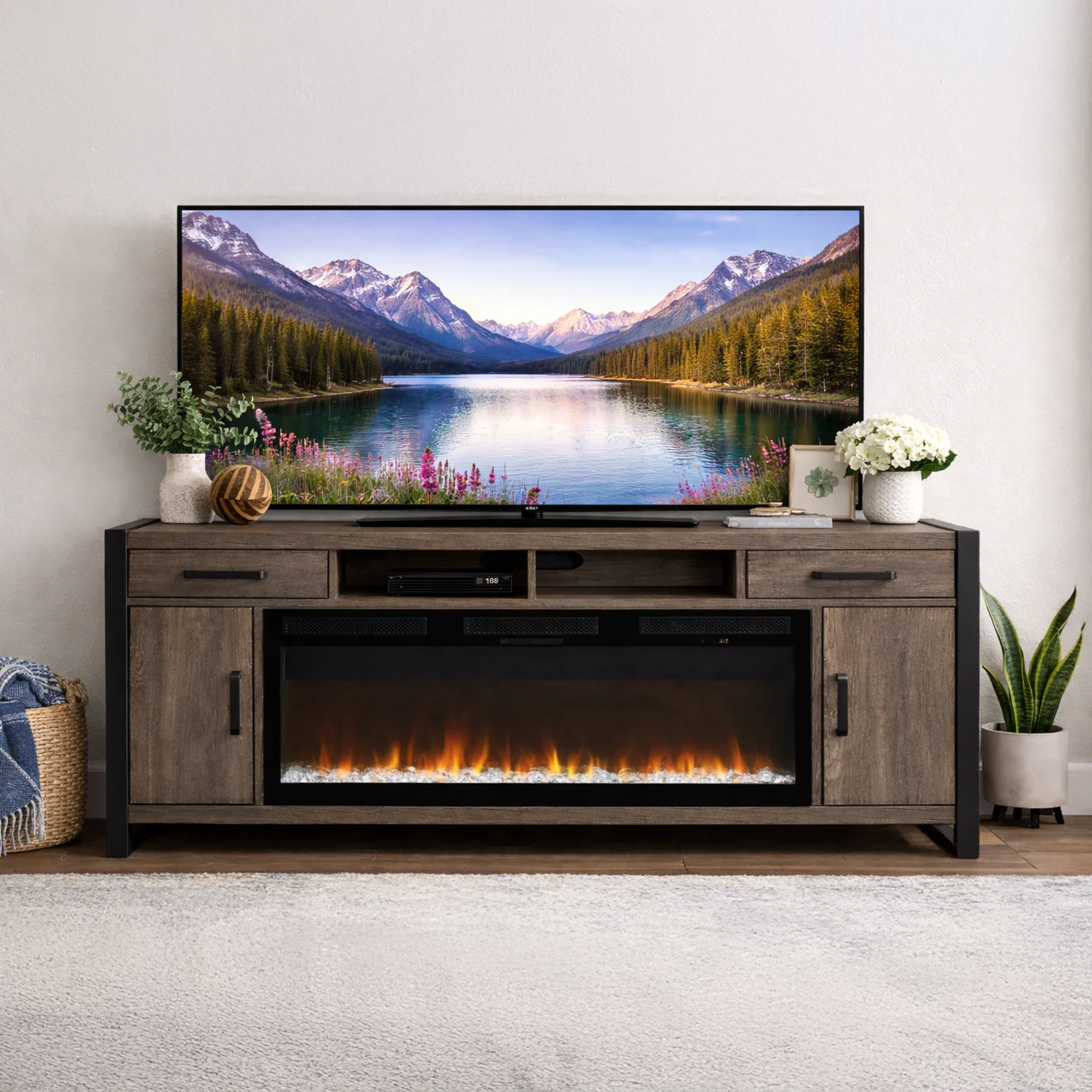 78-Inch Fireplace TV Console with Electric Insert