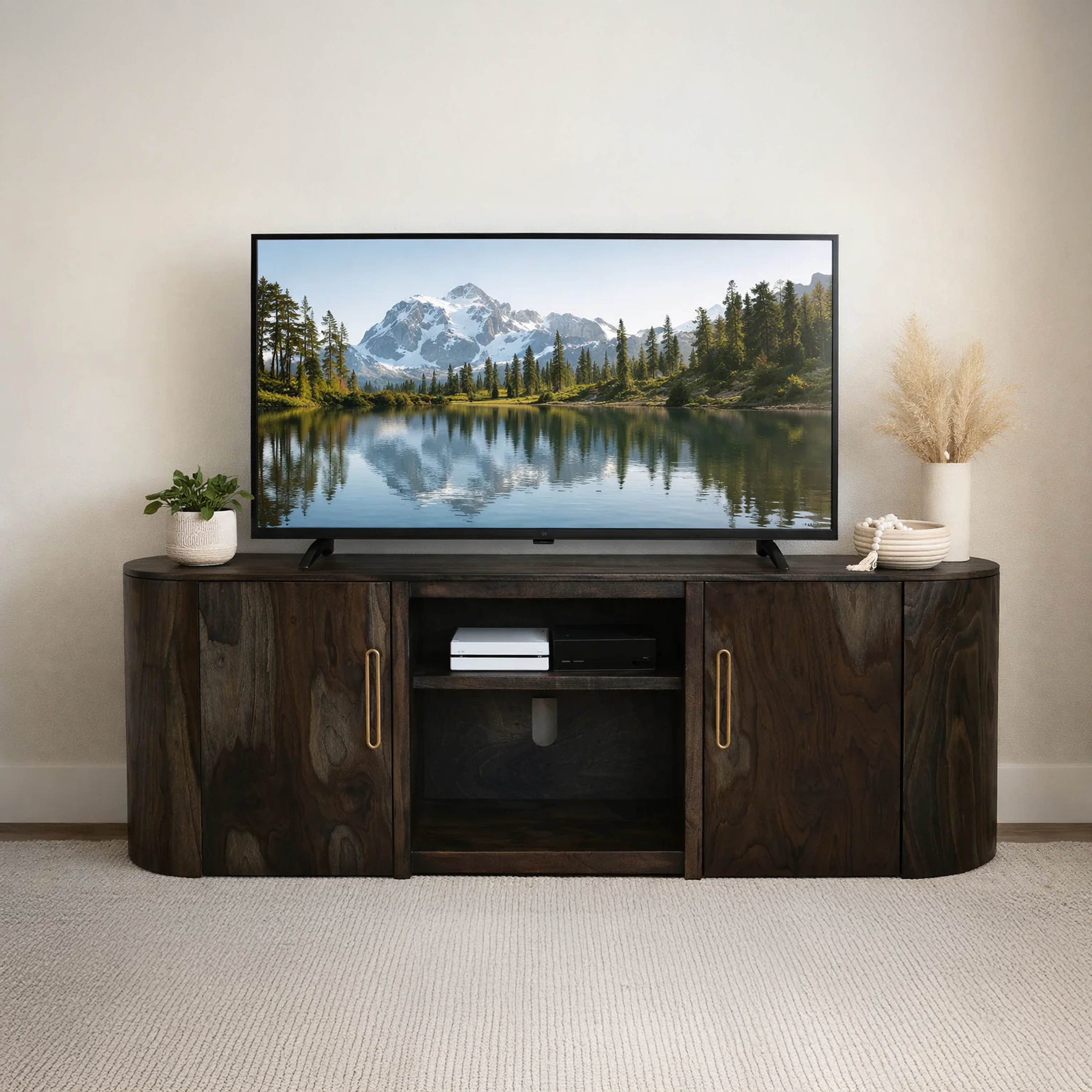 Balam 80-Inch Solid Wood TV Stand with Doors