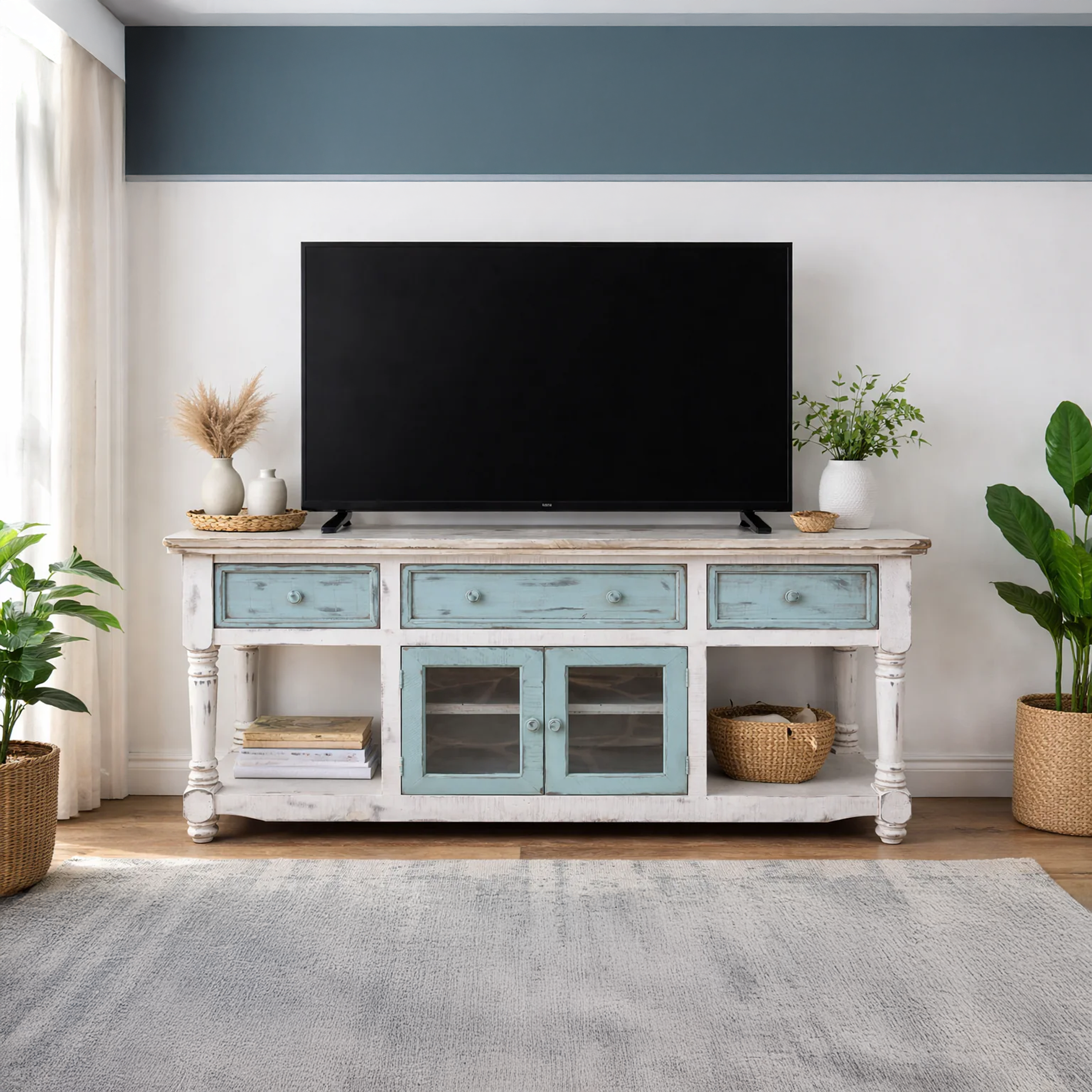 Aruba 70-Inch TV Stand with 3 Drawers and 2 Doors