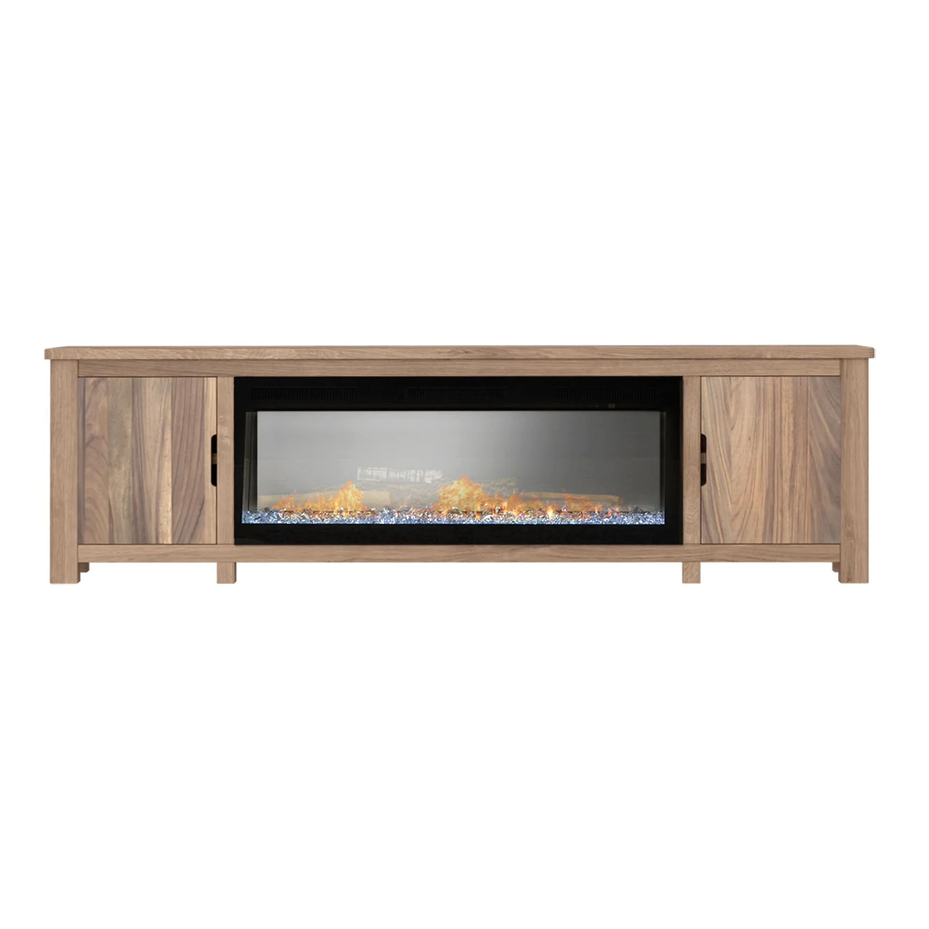 Natural Parota - Electric 2 Door Fireplace - Brown Cappuccino