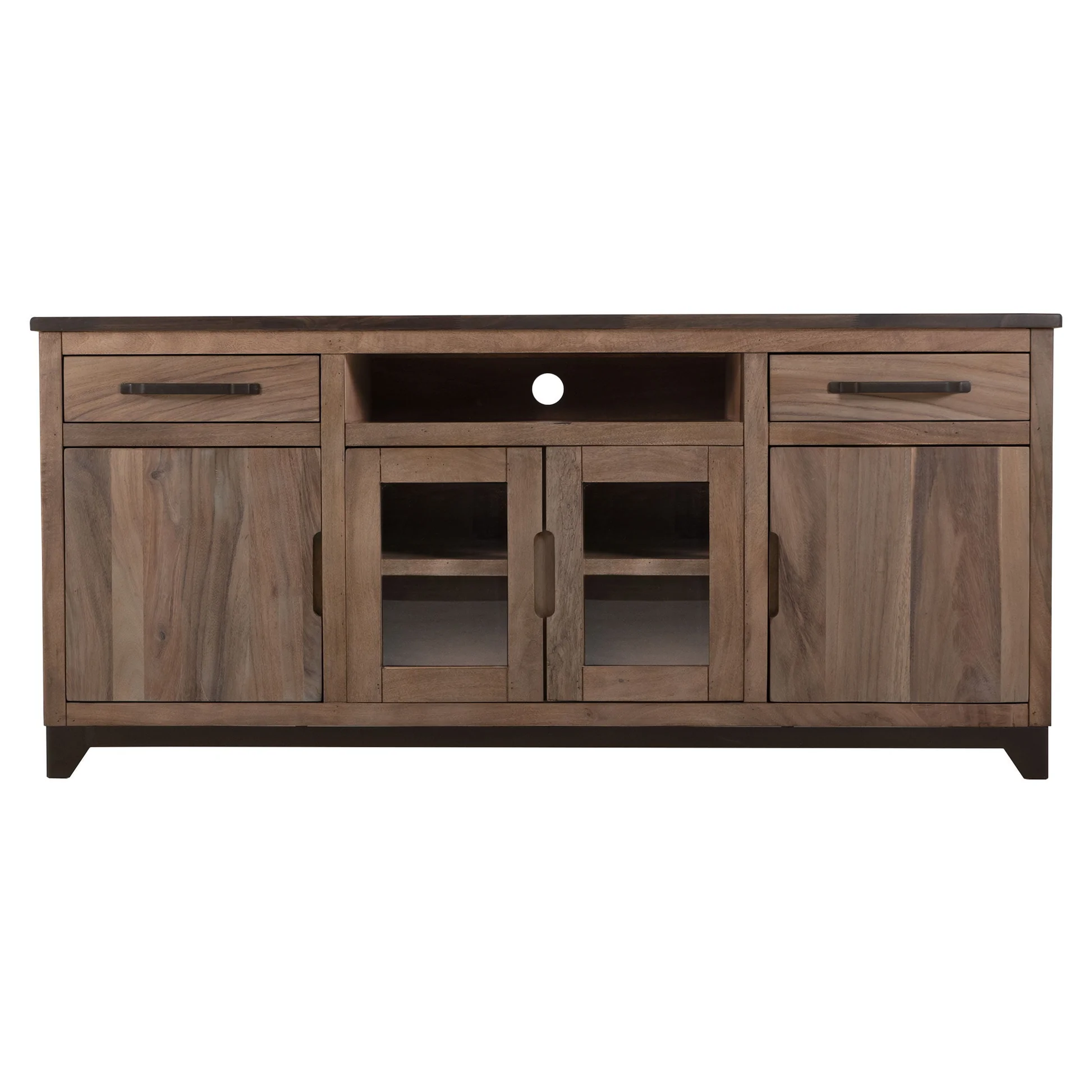 Natural Parota - 2 Drawer, 2 Door, 2 Glass Door TV Stand - Rich Brown