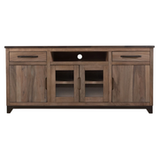 Natural Parota - 2 Drawer, 2 Door, 2 Glass Door TV Stand - Rich Brown