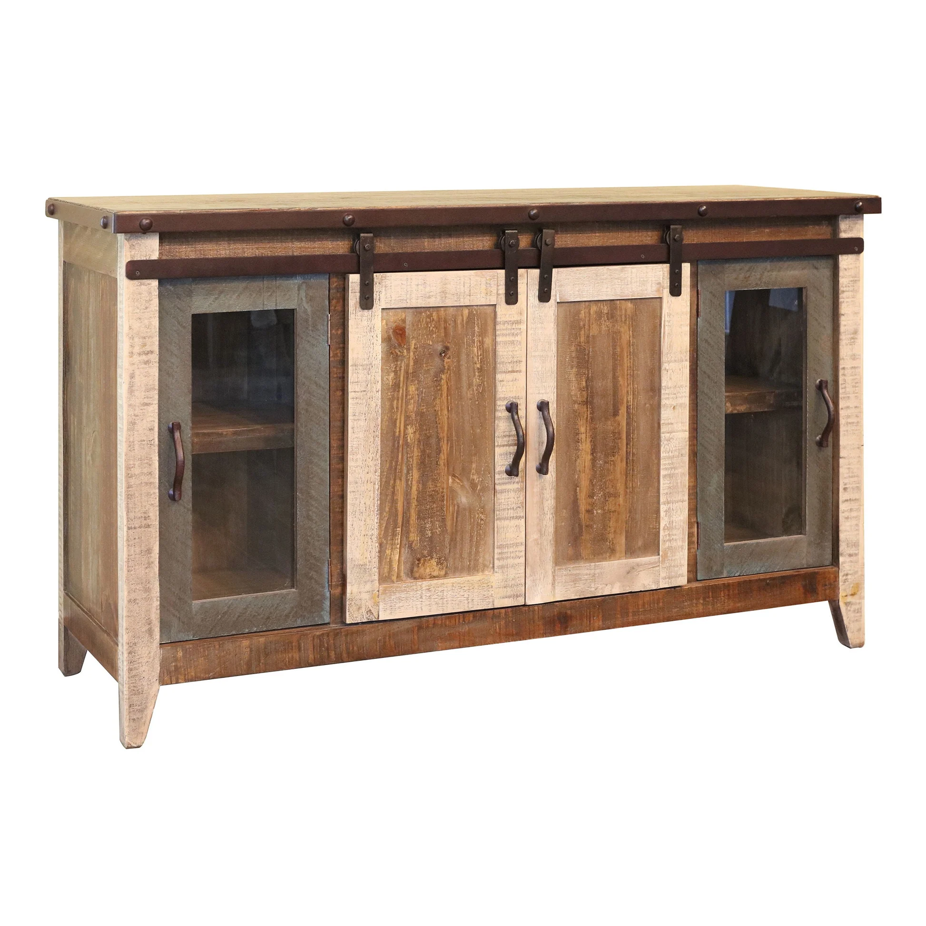 Antique TV Stand with 2 Glass Doors & 2 Sliding Doors