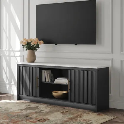 Cadmori Black & White 63" TV Stand with Fireplace Option