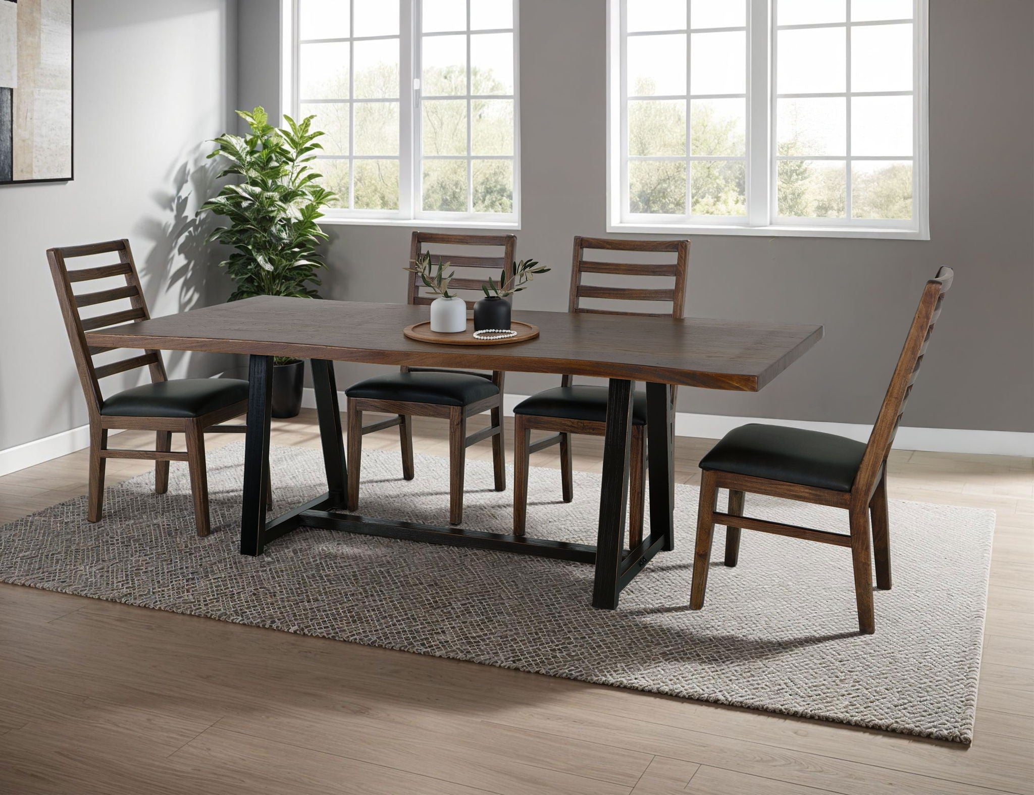 Walnut Trestle Dining Table in Walnut Brown