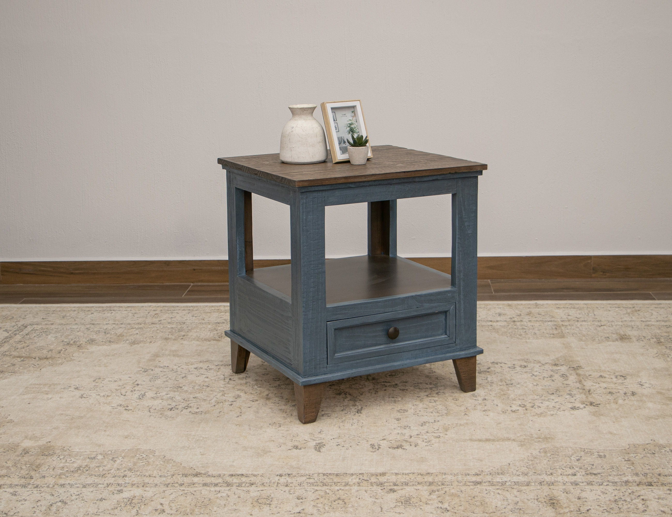 Toscana End Table Solid Pine Wood 1 Drawer