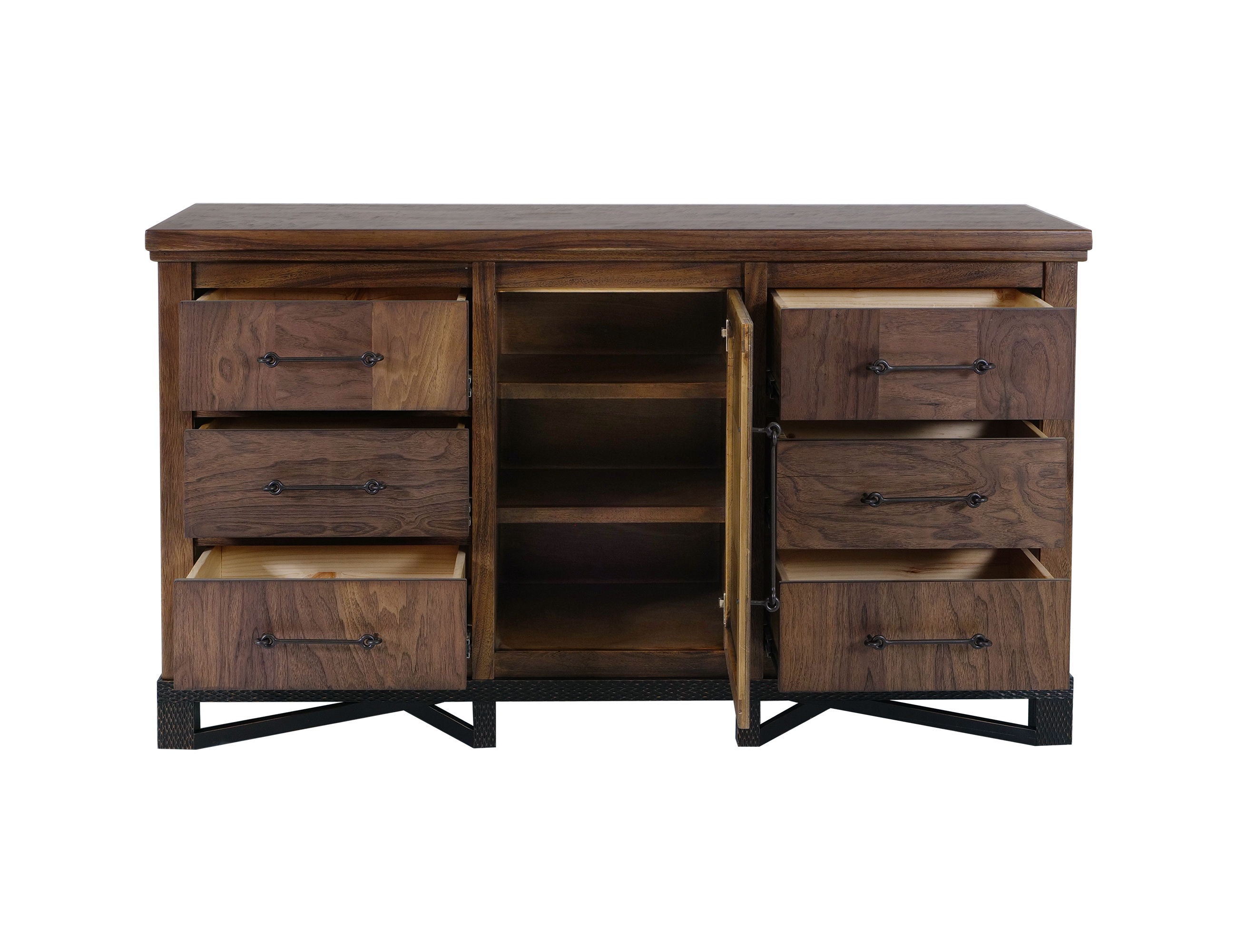 Walnut - Dresser - Walnut Brown - 6 Drawers & 1 Door