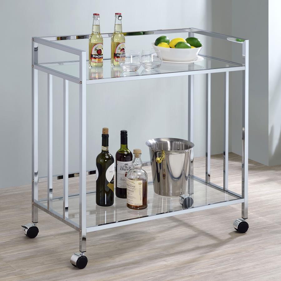 Cara 2-Tier Rectangular Glass Shelf Metal Bar Cart
