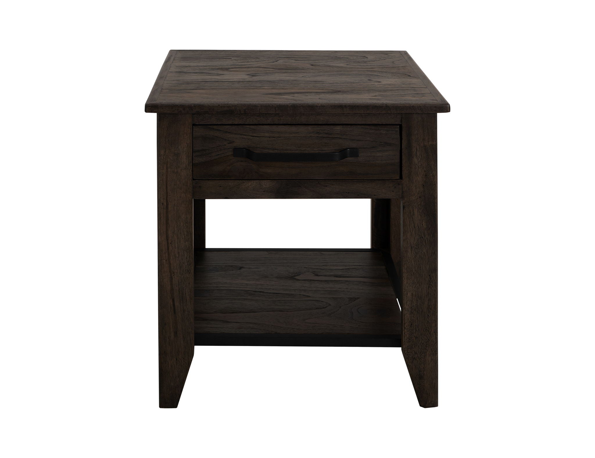Teak End Table Oil Black – 1 Drawer & 1 Shelf Side Table