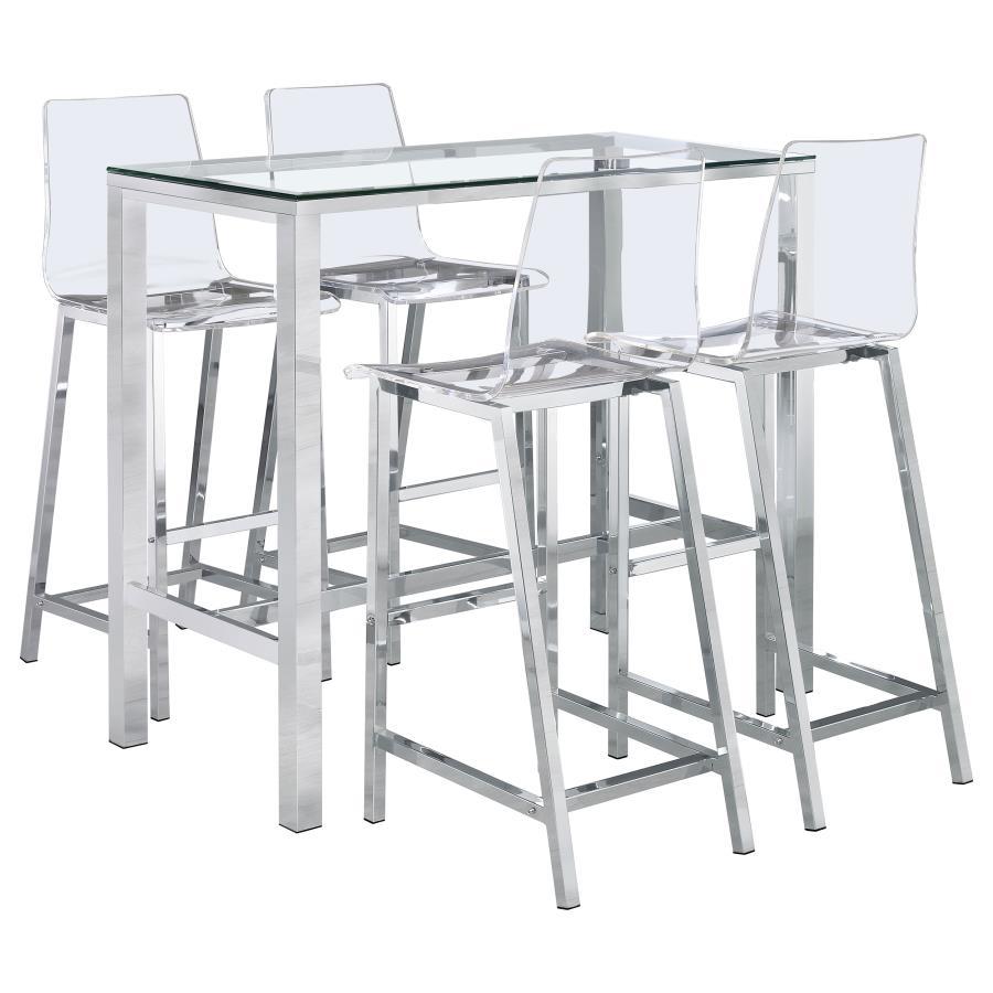 Tolbert - 5-Piece Bar Set with Clear Acrylic Chairs
