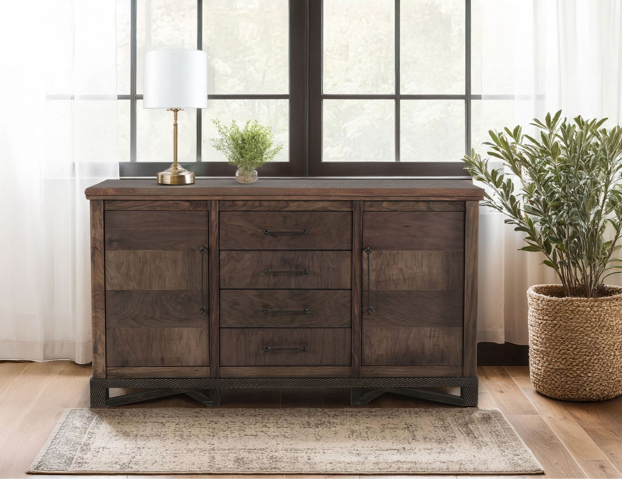 Walnut Console Peanut Brown – 4 Drawer & Door