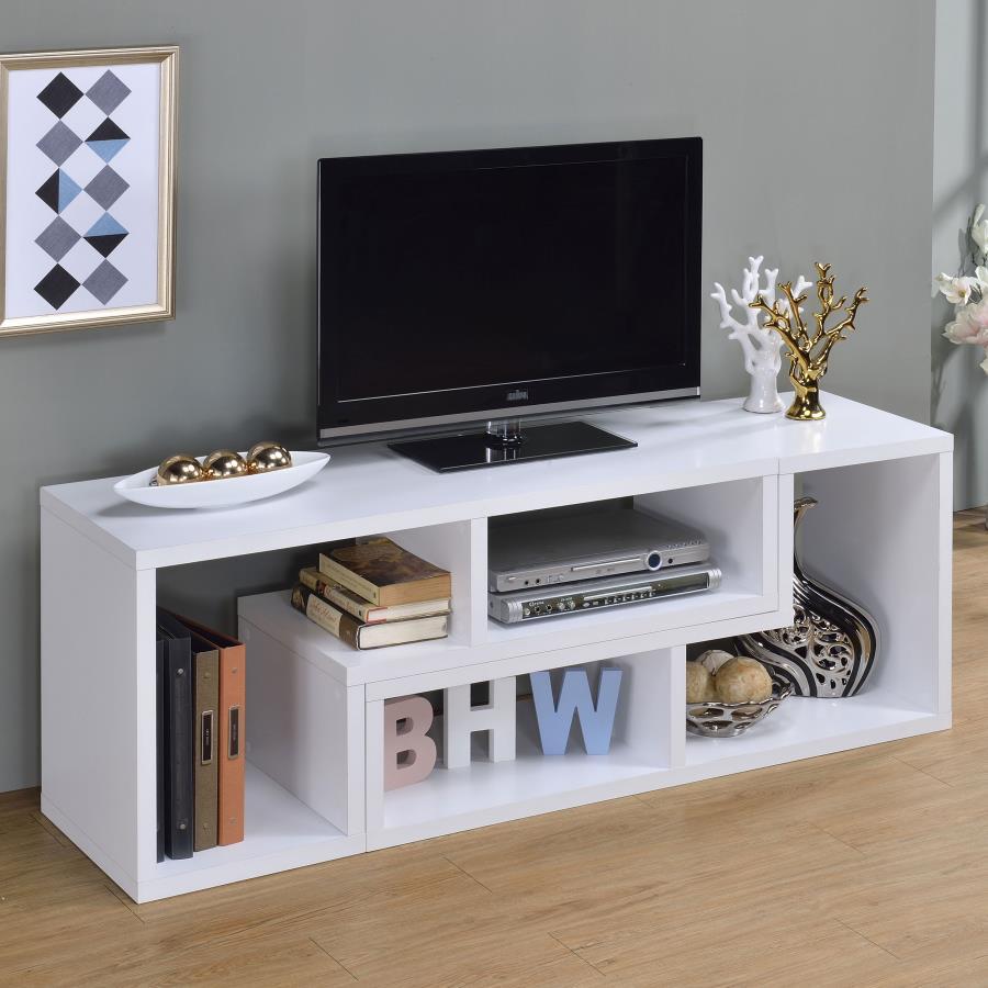 Modern White Multipurpose TV Stand and Bookshelf