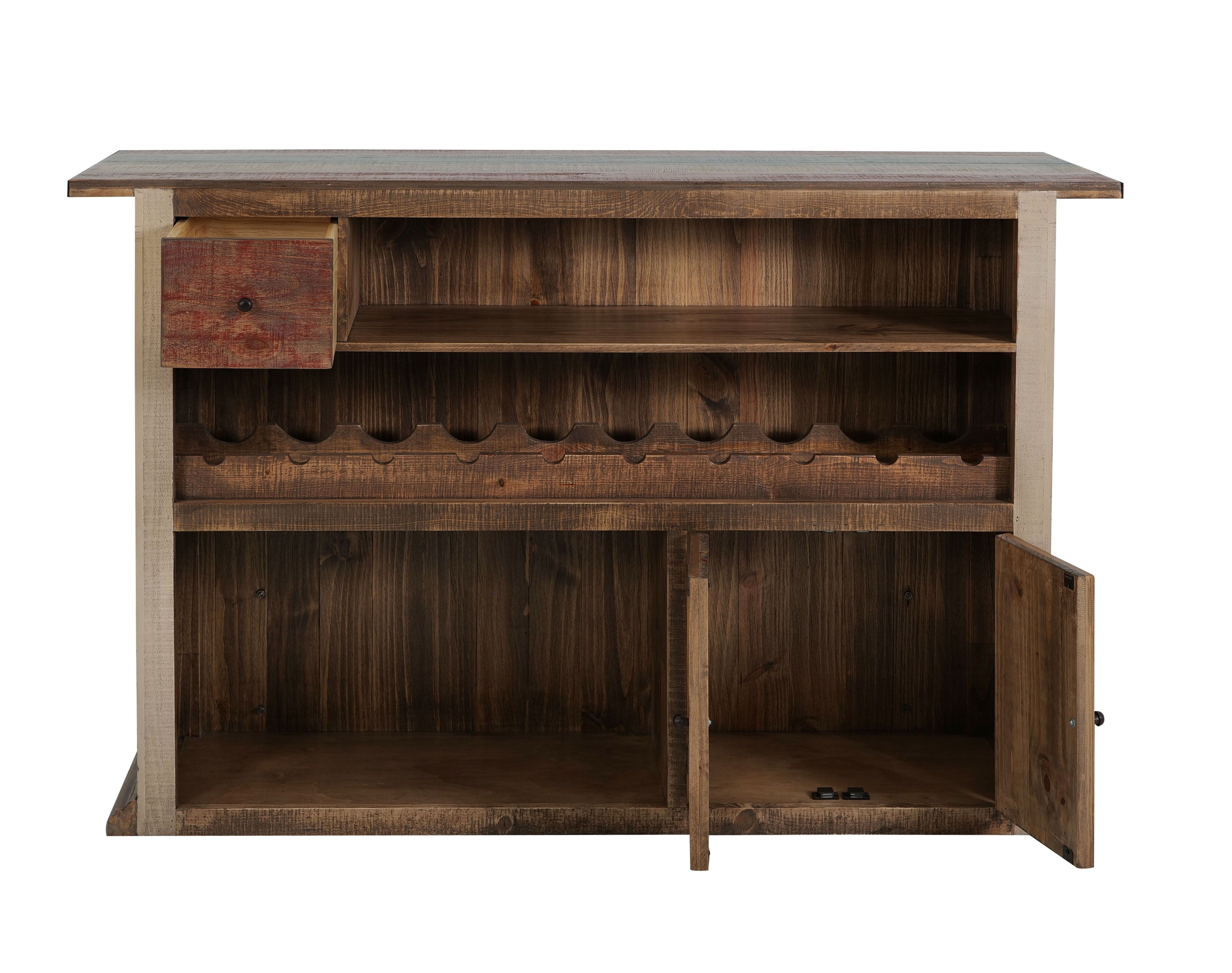 Antique Multicolor Rustic Pine Wood Bar