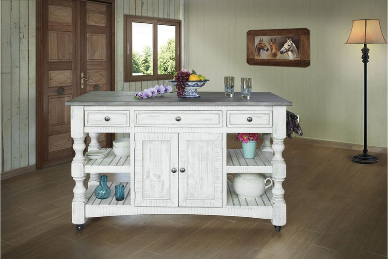 Stone - Kitchen Island With 3 Drawer / 2 Doors / 4 Shelves And Casters