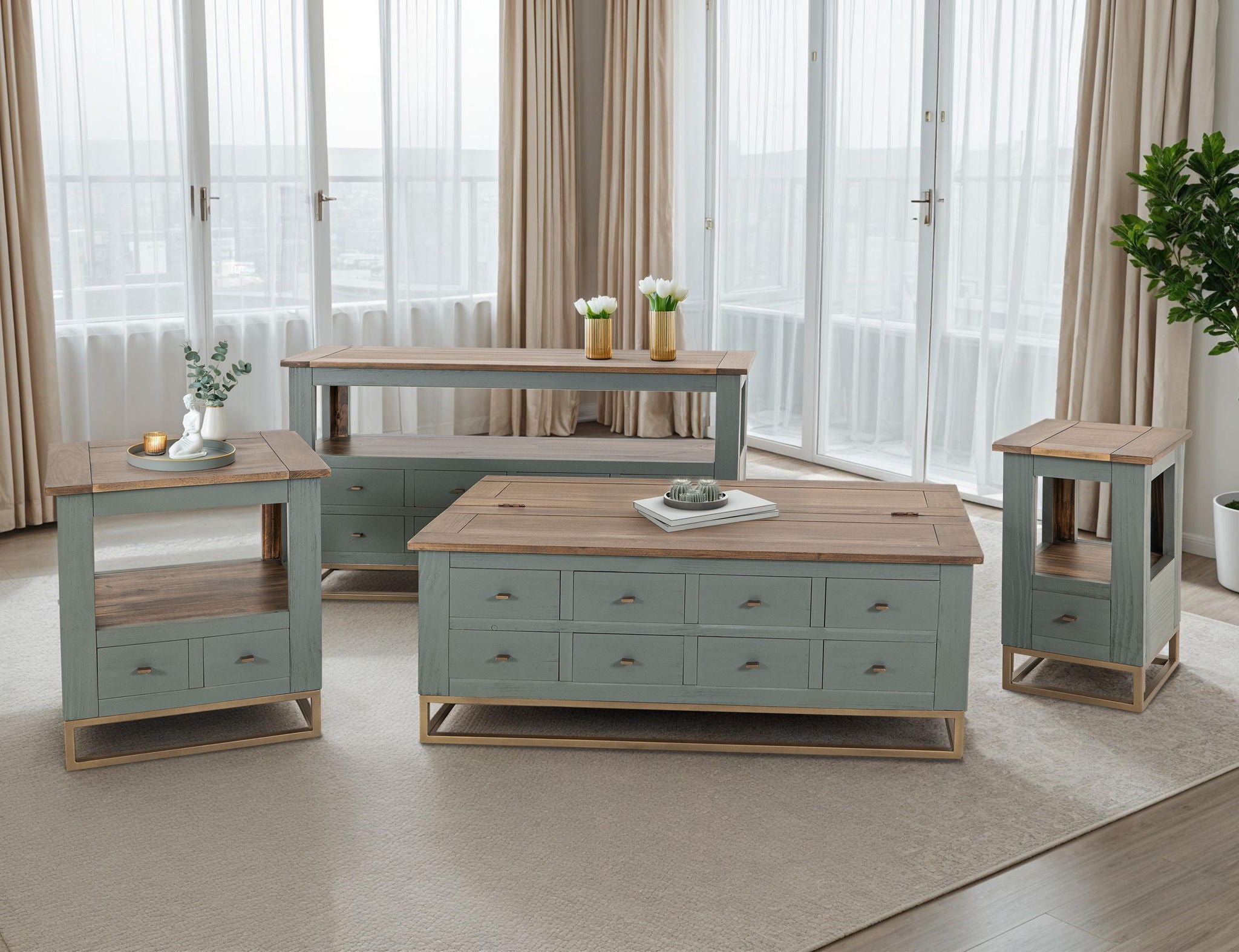 Timber Chairside Table in Forest Green