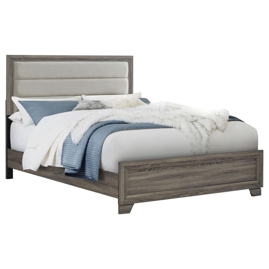 Wright Upholstered Bed – Brown Oak Finish