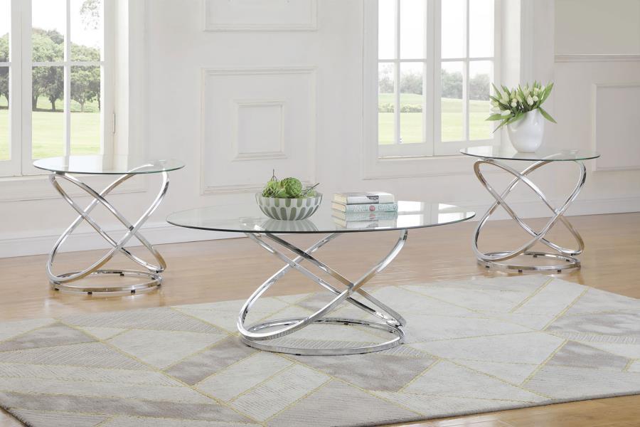 Warren - 3 Piece Oval Glass Top Coffee Table Set