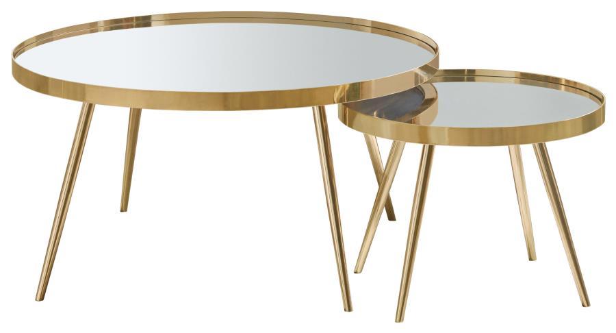 2-Piece Round Mirror Top Nesting Coffee Table Set