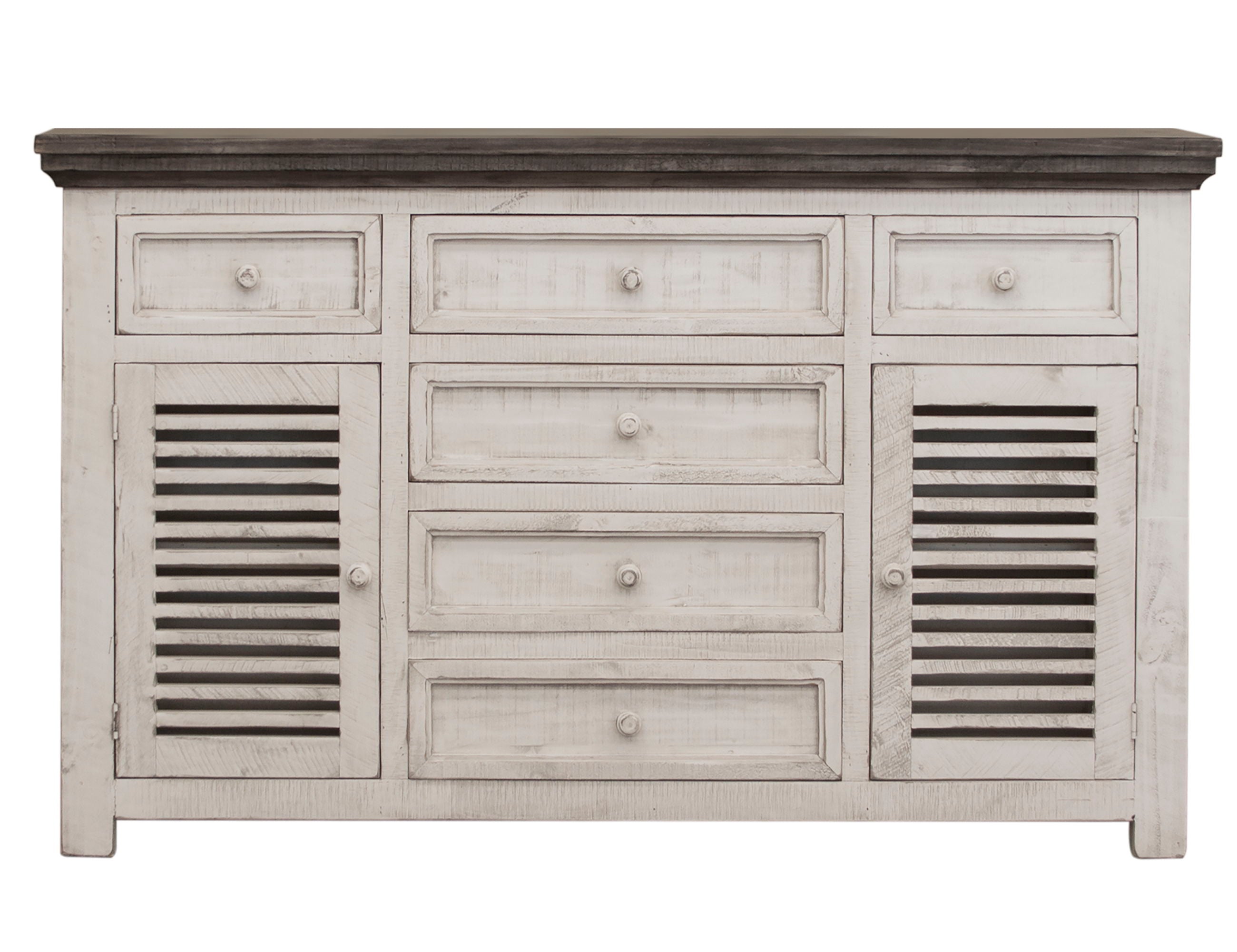 Stone -6 Drawer 2 Door Buffet - Antiqued Ivory / Weathered Gray
