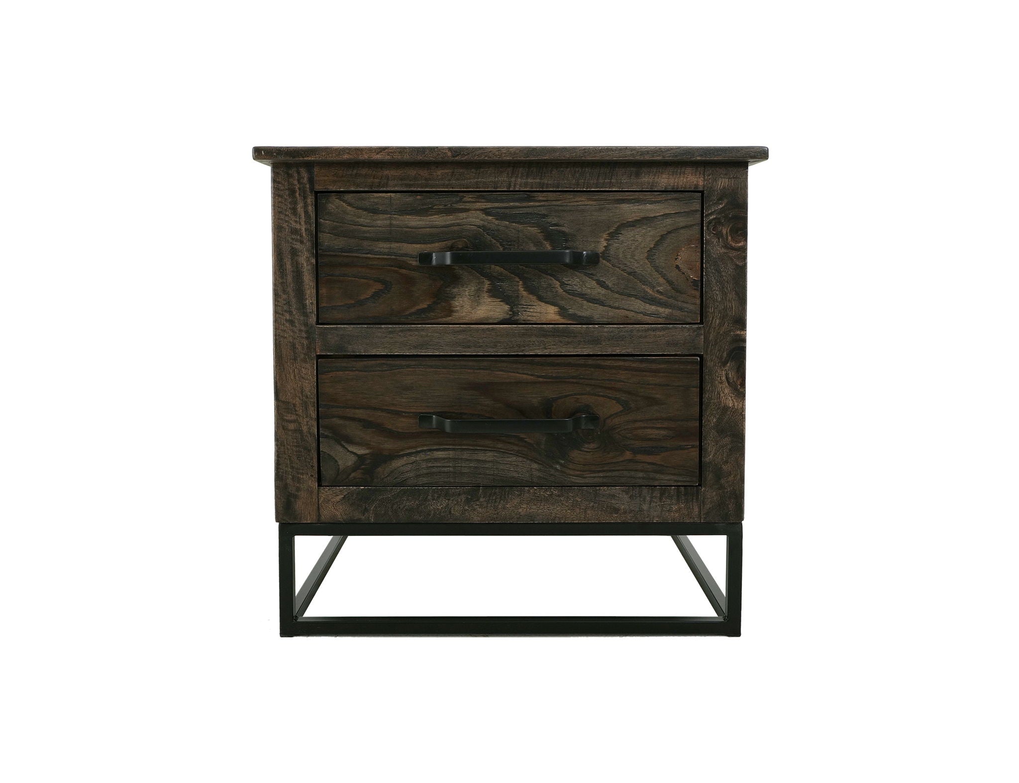 Teak Nightstand Oil Black – 2 Drawer Nightstand